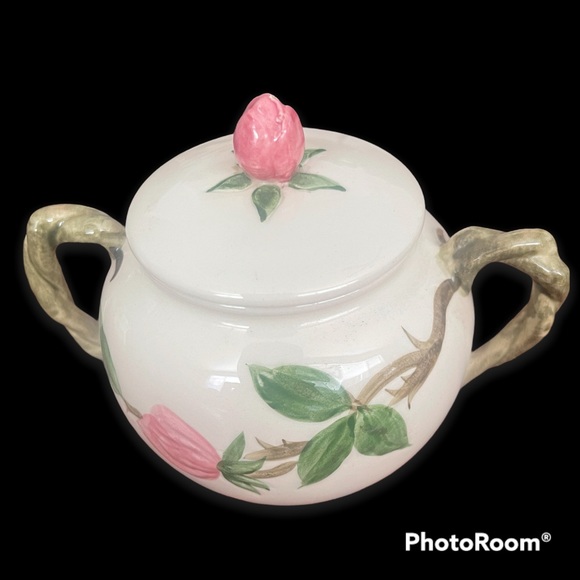 Vintage Franciscan Desert Rose sugar bowl with lid pink and cream and green - Picture 8 of 10